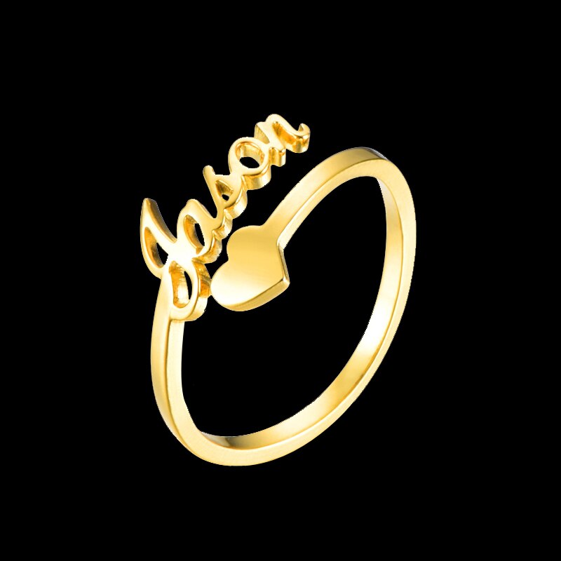 개인 맞춤 이름 반지 심장 새겨진 이름 반지 스테인레스 스틸 골드 반지 여성 기념일 보석 선물